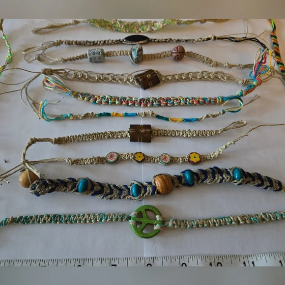 Hemp Bracelets Lot Of 15 Colorful Beaded - Picture 2 of 7